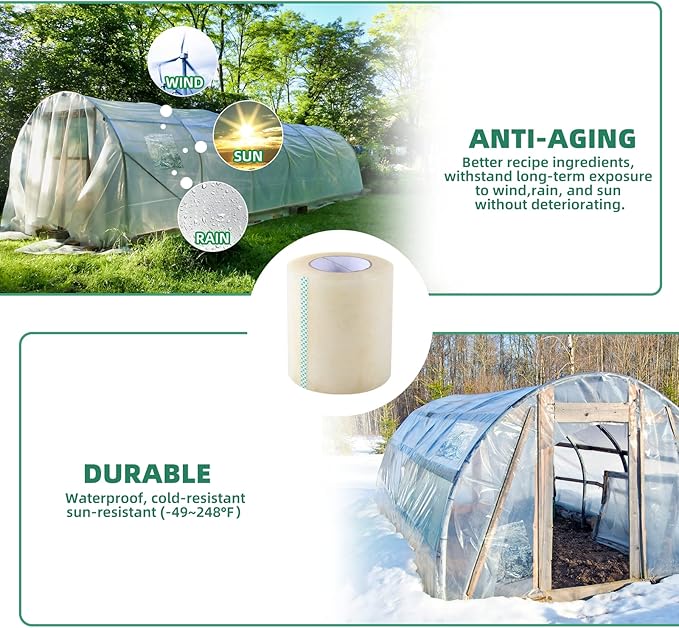 Greenhouse Repair Tape, 6.3 mil Thickness Greenhouse Plastic Tape, Clear UV Resistant Greenhouse Sheeting Coverings Film Tape(5inX213ft)