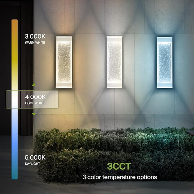ASD LED 18 Inch Bubble Glass Wall Light Fixture | 22W 520LM 3000-5000K 100-277V | 3CCT, Waterproof, Dimmable, Up-Down Glow, ETL Listed | Exterior Flush Mount Sconce, Outdoor Lighting | White, 2 Pack