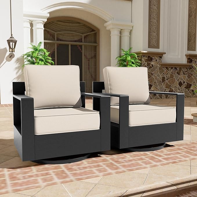Aluminum Patio Swivel Chair - Outdoor 360°Swivel Chair with 6" Thick Water-insistant Cushions, All-Weather Use Frame, Removable Cover, Ideal for Garden, Poolside (Beige)