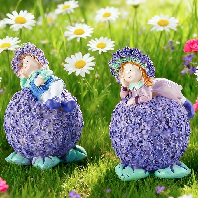 Lavender Outdoor Garden Resin Statues - Couple Boy & Girl Figurines, Ideal for Patio, Lawn, Garden & Courtyard Decor, Valentine's Day Home Ornament, for Parents & Friends