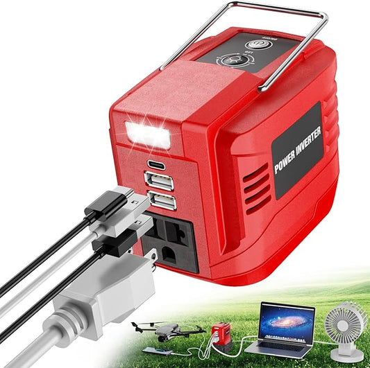 200W Power Inverter for Milwaukee 18V, DC 20V to AC 110V Inverter, Portable Power Station with 2 USB Ports & 1 AC Outlet & 1 Type-C Fast Charging, Battery Adapter with LED, Battery Not Include