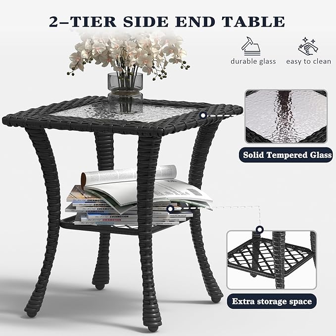 LayinSun 9 Pieces Outdoor Patio Furniture Set, Rattan Wicker Sectional Swivel Rocker Chairs Sets with Ottomans, Swivel Glider Chairs and Coffee Table