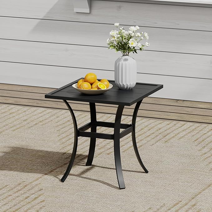 VICLLAX 3 Pieces Small Outdoor Furniture, 2 Patio Swivel Chairs and Small Square Outdoor Table for 2, Blue Chairs & Black