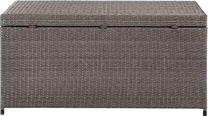 Crosley Furniture Palm Harbor Wicker Outdoor Storage Box for Patio Furniture Cushions and Pool Floats, Gray