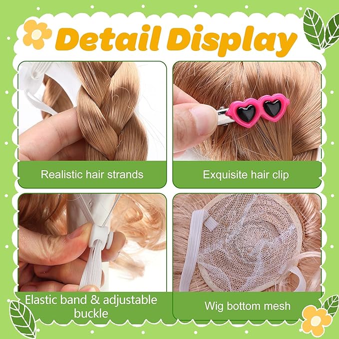 DECOHS 4 Pcs Porch Goose Wigs with Hair Clips, Cute Lawn Goose Statue Braid Wig, Porch Goose Outfits Costume for Outdoor Garden Patio Yard Goosey Decoration