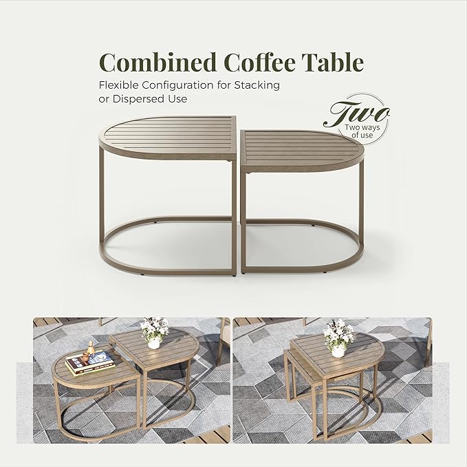 5-Piece Patio Outdoor Conversation Furniture Set with 2 Swivel Chairs, Steel Modern Outdoor Patio Conversation Sets with Thick Cushions for Porch, Balcony, Backyard - Beige