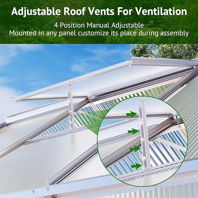 10x6ft Polycarbonate Greenhouse, Heavy Duty Walk-in Aluminum Greenhouse for Outdoors, with Ventilation Window, Sliding Door, Rain Gutter, Green House for Plants Backyard Silver