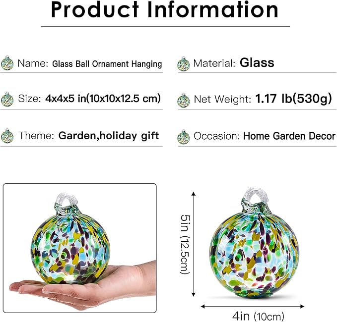 EUSTUMA Hand Blown Glass Witch Ball,Glass Ball Ornament Hanging Garden Gazing Ball Indoor Outdoor Home Décor. (4)