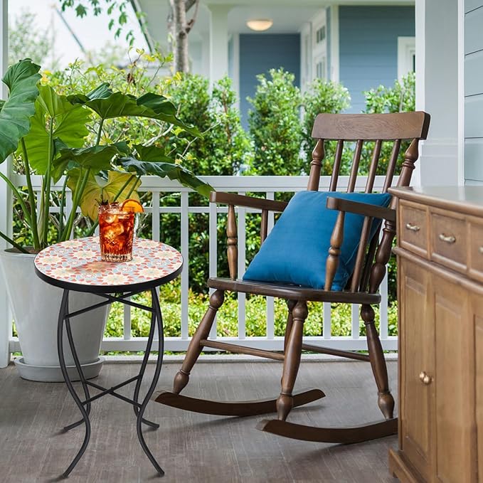 VCUTEKA Mosaic Outdoor Side Table - Small Patio Table Coffee Table Outside Accent Table Round End Plant Table for Bistro Balcony Porch Outdoor Benches 14'' Mosaic Table