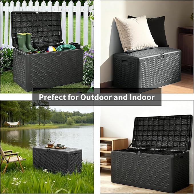 73 Gallon Deck Box-Massive Storage Outdoor Watherproof Storage Box for Outdoor Indoor Use,Lockable Storage Cabinet for Package Delivery,Patio Furniture,Pool and Garden Accessories,Dark Brown
