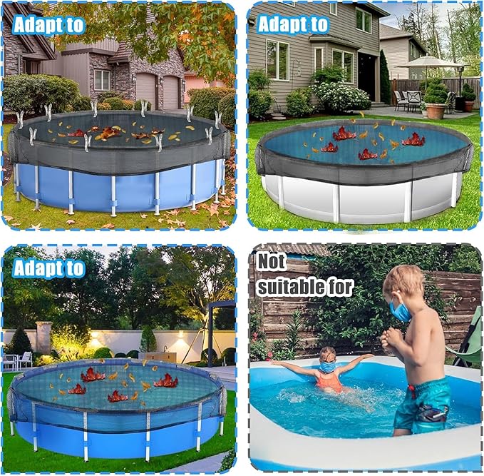 28 Feet Round Leaf Net Cover for Above Ground Pool, Winter Cover Mesh Cover with 20 Pcs Large Metal Clips，Pool Safety Net Fits 28FT Above Ground Pools, Keeps Leaves Out of Your Pool
