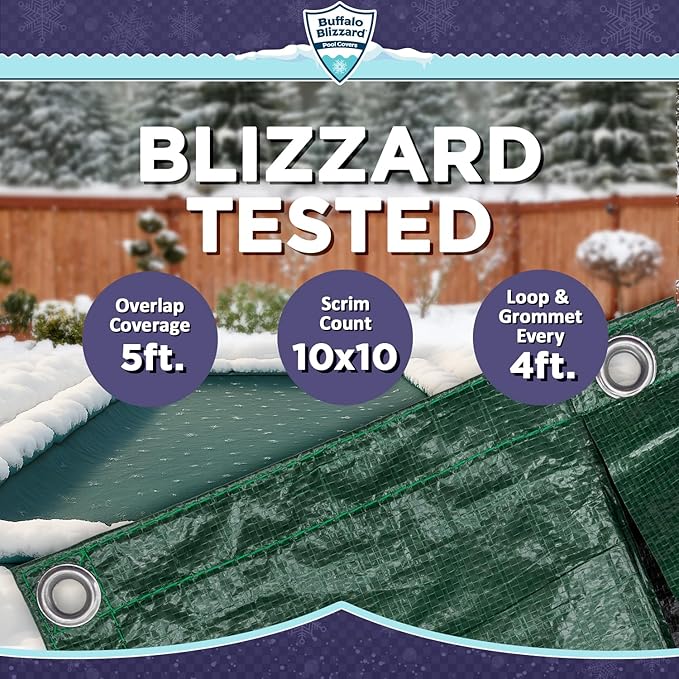 Buffalo Blizzard Supreme 12 ft x 20 ft Rectangular Winter Pool Cover | Green/Black | Closing Inground Swimming Pools | Easy to Install | Heavy Duty, Cold & UV Resistant | Shields from Seasonal Debris
