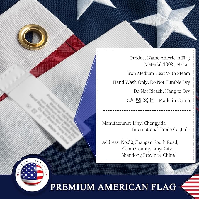 American Flag 8x12 ft: Long Lasting US Flag, Heavy Duty Nylon, Embroidered Stars, Sewn Stripes, Brass Grommets, UV Protection Perfect for Outdoors! USA Flag