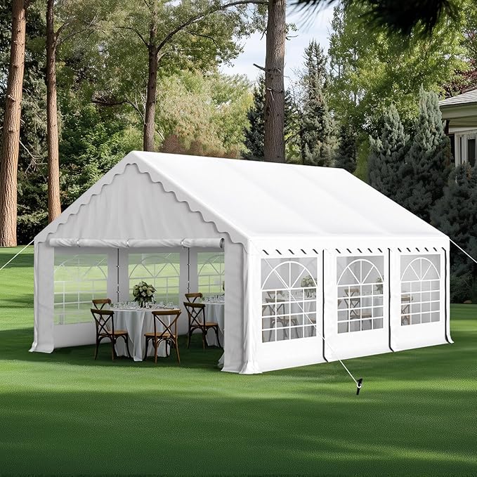 GREEN PARTY 16x20FT Party Tent Heavy Duty, Large Wedding Event Shelters with 3 Carry Bags & Removable Sidewalls, Outdoor Canopy Gazebo Commercial Tent for Carport Camping Garden Patio