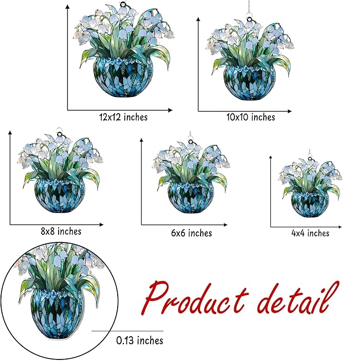 Lily of The Valley May Month Flower Acrylic Suncatcher Stained Glass Effect Window Car Hanging Christmas Ornament Indoor Outdoor Decor Garden Sun Catcher for Flower Lover Gift for Women Mom Grandma