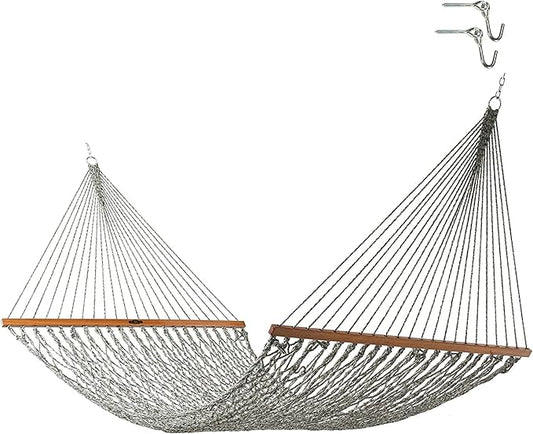 Original Pawleys Island Deluxe Green Oatmeal Heirloom Tweed DuraCord Rope Hammock – 13 ft. x 60 in., 2-Person, 450 lb Capacity, Oak Spreader Bar, Zinc-Plated Hardware, Handcrafted in The USA