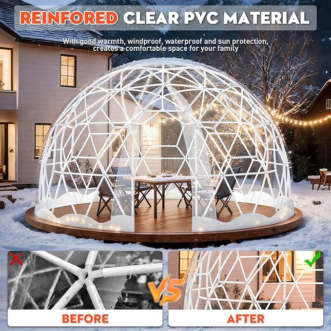 9.6FT Garden Dome Tent, 9.5 x 5.7 ft Outdoor Clear Bubble Tent for 2-4 Person, All-Weather Geodesic Dome Greenhouse with Window & Door, PVC Transparent Tent for Patio, Camping (9.6FT - White)