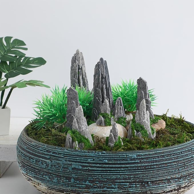 VOSAREA 8pcs Mini Rockery Small Bonsai Rockery Figurines Resin Rockery Statues Landscape Fake Mountain Outdoor Garden Ornament