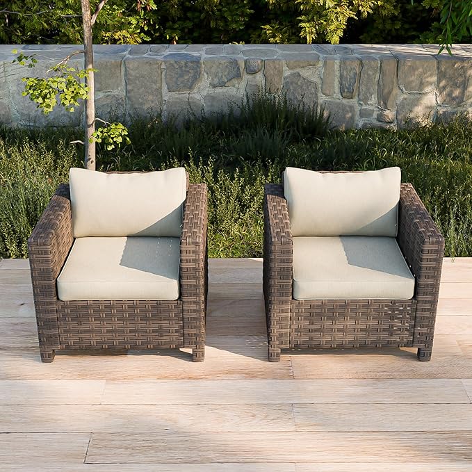 COOS BAY Lanai Chic Outdoor Chair Set of 2, Deep Seating Patio Chairs, Modern Outdoor Armchairs, 2 Pieces, Brown/Beige