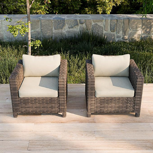 COOS BAY Lanai Chic Outdoor Chair Set of 2, Deep Seating Patio Chairs, Modern Outdoor Armchairs, 2 Pieces, Brown/Beige