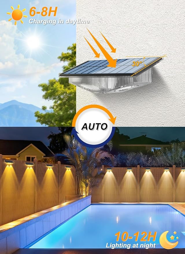 Solar Fence Lights Outdoor - 3000K/4000K/6000K 3 Color Modes, IP65 Waterproof Fence Lights Solar Powered Outdoor, Solar Powered Wall Light for Outside Porch Step Wall Stair Patio Yard (12 Pack)