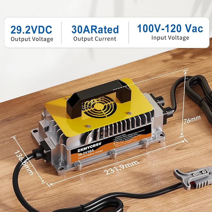 29.2V 30A Lithium LiFePO4 Battery Charger，29.2V LifePO4 Battery Charger for 24V LiFePO4 Lithium Deep Cycle Rechargeable Battery, Multi Protections, Support Fast Charging for RV Boat Car Lawn Mower