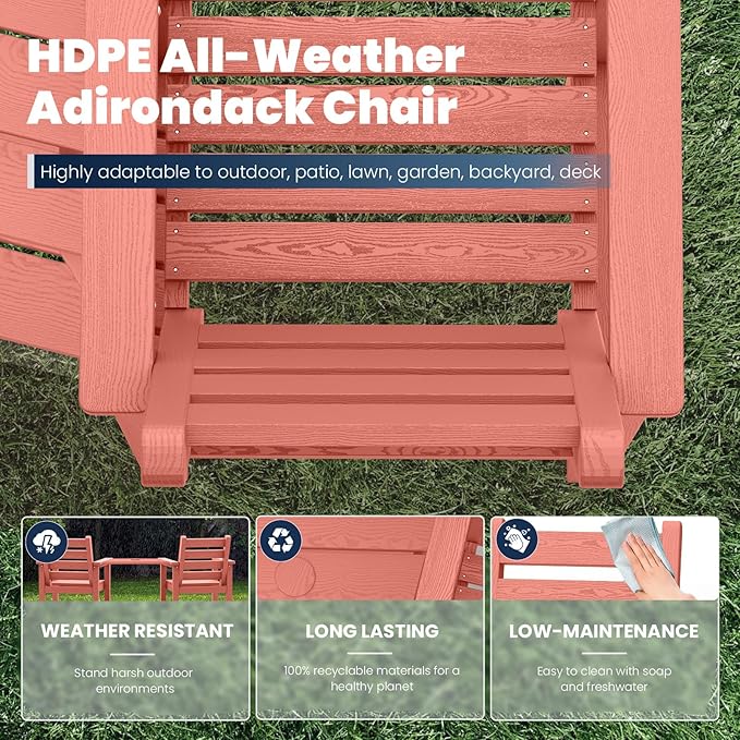Tall Adirondack Chairs Set of 2, All Weather HDPE Poly Bar Height Balcony Adirondack Chair with Removable Double Connecting Trays, Outdoor Adirondack Barstools for Deck, Patio, Yard, Pool, Lawn