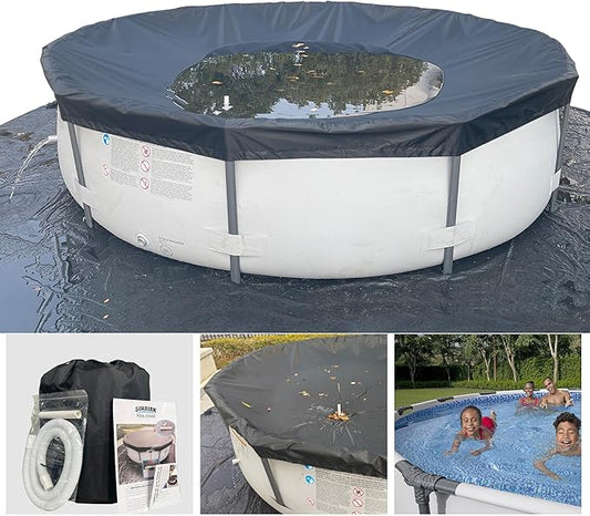 28 Ft Pool Cover, with Automatic Drain Round Pool Cover, One-Piece Quick Installation and Removal Above Ground Pool Cover, Preventing Waterlogging, UV Protected Solar Swimming Pool Cover