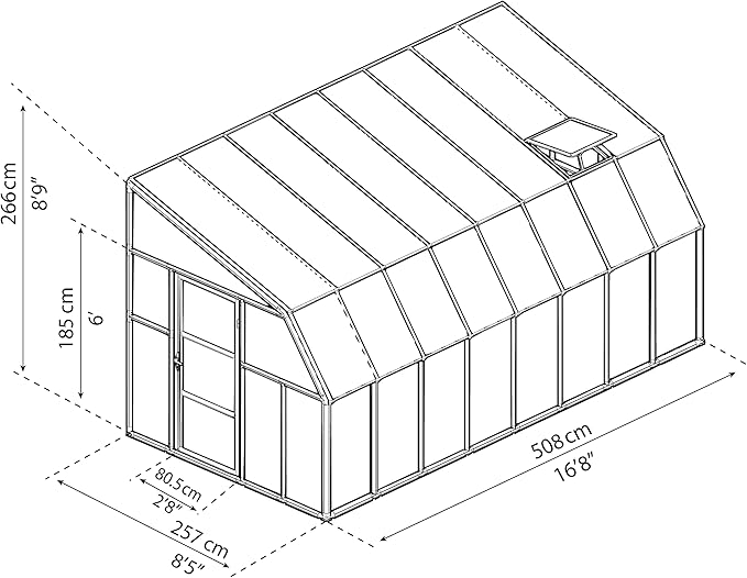Palram Canopia Rion Sun Room 8 Ft. x 16 Ft. Solarium, Lean-to Greenhouse DIY Kit, Attach to House, Large Twin Wall Polycarbonate, 100% UV Protection for Porch, Patio Outdoors with Window Vent (White)