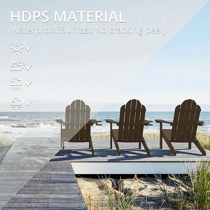 LUE BONA HDPS Adirondack Chairs, Fire Pit Outdoor Chair Weather Resistant with Cup Holder, Modern Plastic Chair Plastic for Patio, Deck, Proch, 350LBS, Dark Brown