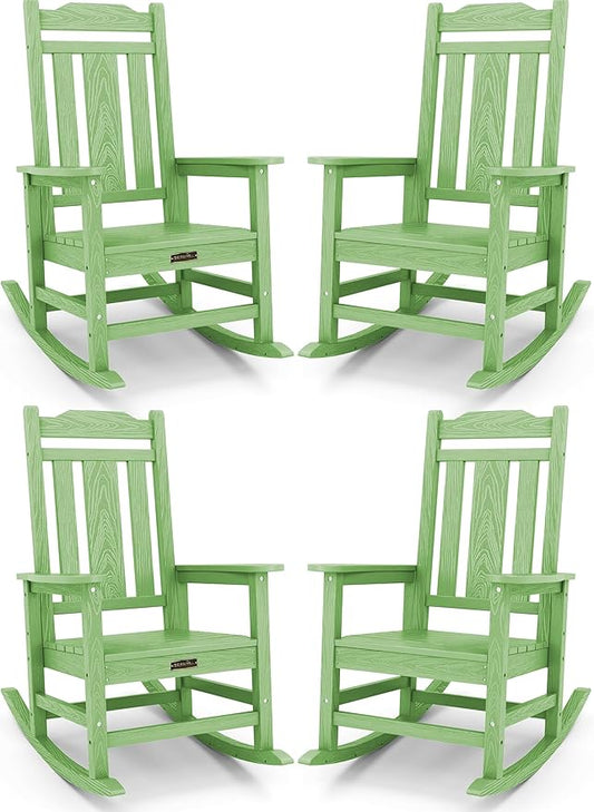 SERWALL Outdoor Rocking Chair Set of 4, Patio Rocking Chairs Set, HDPE Rocking Chair Outdoor for Adults, Heavy Duty Front Porch Rocker, Mint