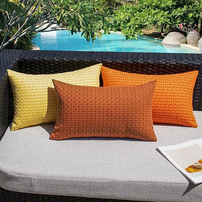 Kevin Textile Fall Outdoor Waterproof Throw Pillow Covers Pack of 2 Farmhouse Decorative Cushion Covers for Garden Patio Tent Balcony Bench Couch Sofa 20x20 Inch, Burnt Orange