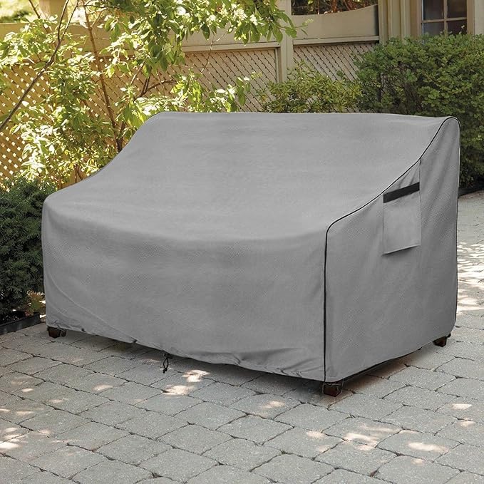 okcool Heavy Duty Patio Sofa Cover, 100% Waterproof 2-Seater Outdoor Sofa Cover Fits up to 58W x 32.5D x 31H Inches, Lawn Patio Furniture Covers,Grey