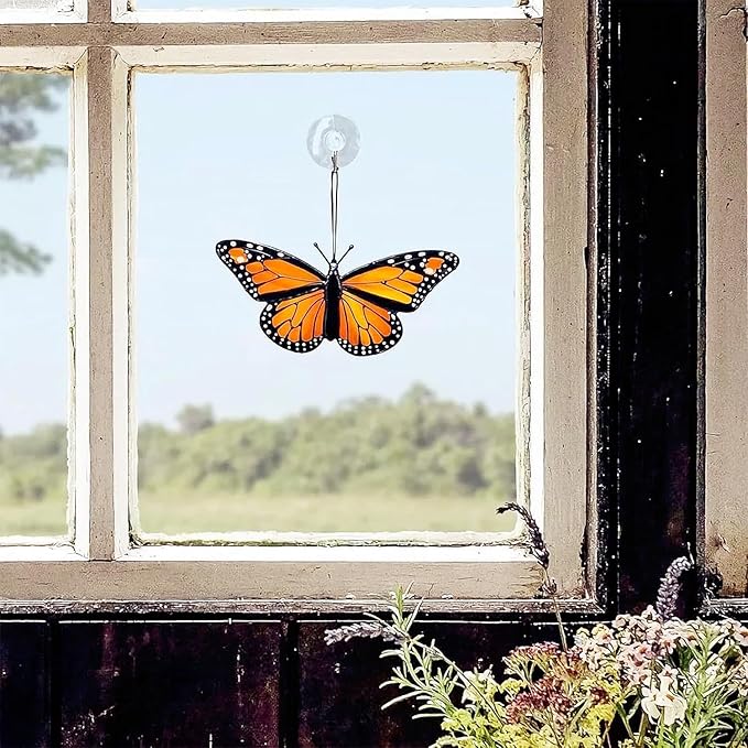 A-Blue 2024 New Handmade Stained Glass Butterfly Suncatcher, Sun Catcher Hanging for Car, Butterfly Decorations and Gifts for Women