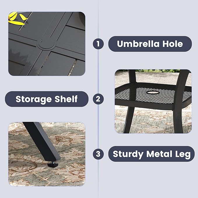 VICLLAX 5 Pieces Outdoor Dining Set, Patio Furniture Set of 4 Patio Swivel Dining Chairs and 40.6" Patio Spliced Round Tabletop with Storage Shelf, Mixed Brown Chairs & Black Tabletop