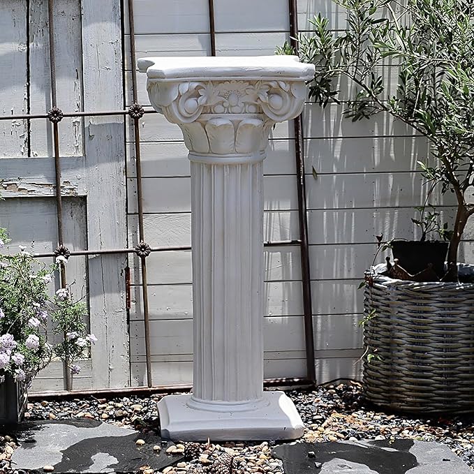 Decorative Roman Column Pedestal,MGO Cement with Fiber, Classical Garden Pillar, Indoor Outdoor Decor, Wrap Foam Safely Delivered from Local Warehouse (White, 31.5IN)