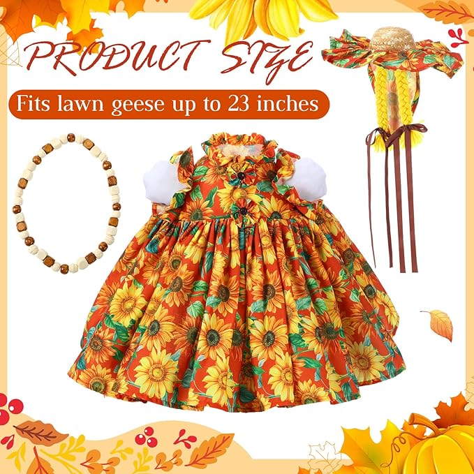 Fall Thanksgiving Goose Outfit Sunflower Porch Goose Costume with Hat Necklace for 23 Autumn Patio Yard Lawn Decor(Sunflower)