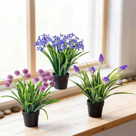 3 Pack Fake Small Plant Artificial Potted Flowers for Home Decor Fake Flower Plant Greenery Mini Faux Plant for Indoor Bedroom Living Room Office Shelf Bathroom Farmhouse Decor (Type 6)