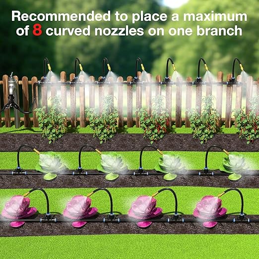 Mixc 50Ft 1/4" Drip Irrigation System,Garden Irrigation Kit with 12pcs Adjustable Copper Nozzles,Automatic Watering System for Outdoor,Raised Bed,Potted Plant,Lawn,Greenhouse Accessories for Yard