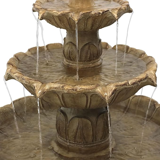 Sunnydaze Classic Tulip 3-Tier Electric Water Fountain - 46-Inch - with Electric Submersible Pump for Patio, Yard or Deck - Garden Stone