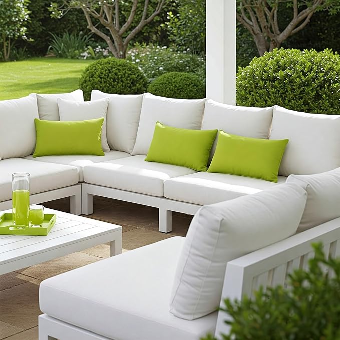 RSH DECOR: Sunbrella Lumbar Throw Pillows Set of 4 | 20" x 12" | Water and Fade-Resistant Performance Fabric | Outdoor Pillow Covers with Down-Alternative Inserts | Cabana Classic