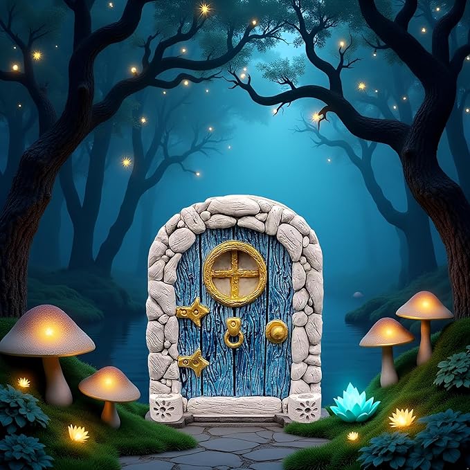 Blue Streak Archway Mini Fairy Garden Door for Tree, 3D Miniature Fairy Door for Fairytale Tiny House Doors, Bonsai Terrarium Micro Landscape Decoration Accessories Garden Miniatures