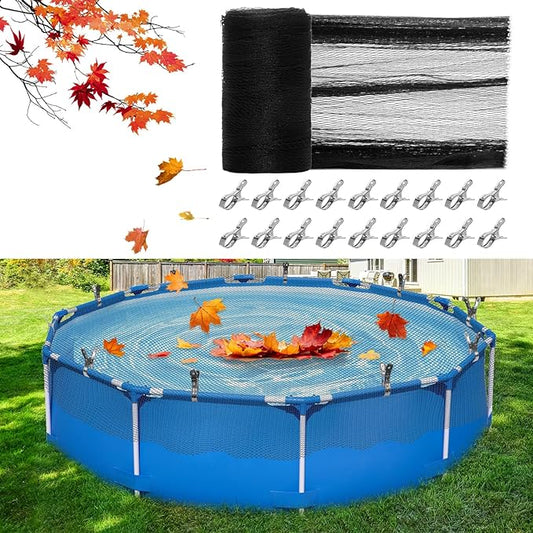 24 Feet Round Leaf Net Cover for Above Ground Pool,Mesh Pool Net Cover with 18 Pcs Pool Cover Clips Fits 24FT Above Ground Pools, Keeps Leaves Out of Your Pool (Black, 24FT)