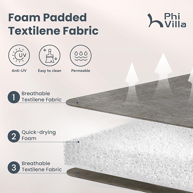 PHI VILLA 5 Piece Patio Dining Set with 4 Padded Outdoor Swivel Dining Chairs and 37"x 37" Metal Steel Dining Table with Umbrella Hole, Outdoor Dining Table and Chairs Set for Deck Pool Lawn