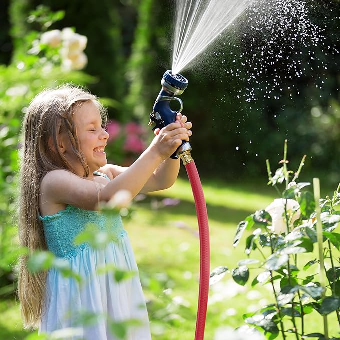 Solution4Patio Long Red Garden Hose 5/8 in. x 100 ft. -Kink Free, No Leaking, Male/Female Fittings -Heavy Duty Durable Flexible Lightweight Water Pipe -Brass Aluminum Ends for Household & Yard Use