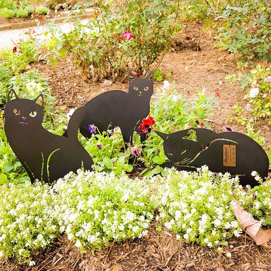 RealSteel - Garden Art Cats 3 Pack 2nd Edition - Cat Sculptures & Statues - Outdoor Yard Decorations for Cat Lovers - Zen Garden Accessories - Feline Kittens to Adorn Your Patio (Black)