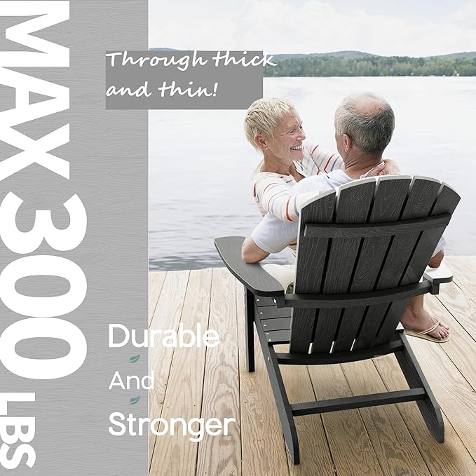 YEFU Adirondack Chair Plastic Weather Resistant, Patio Chairs 5 Steps Easy Installation, Looks Exactly Like Real Wood, Widely Used in Outdoor, Fire Pit, Outside, Garden, Campfire Chairs (Dark Grey)