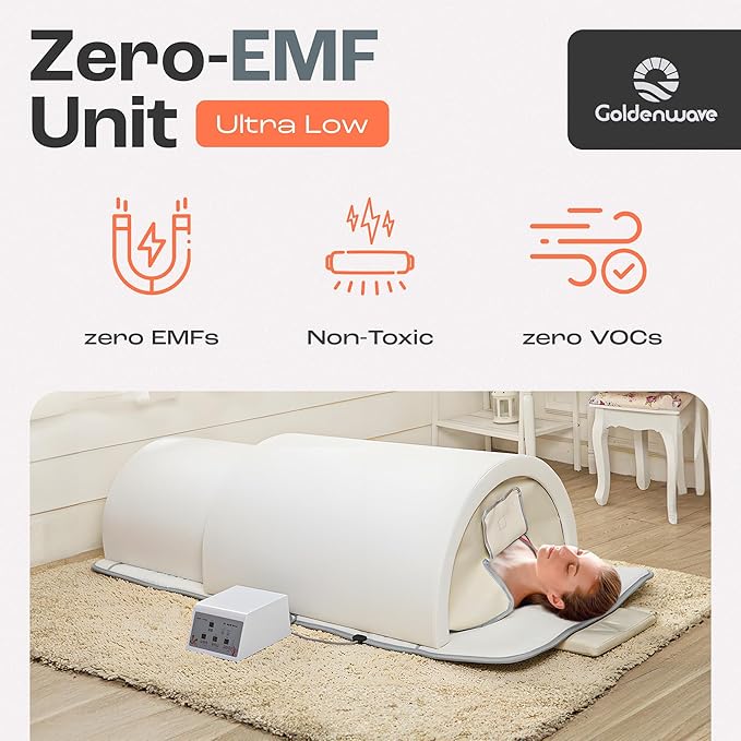 Golden Wave Far Infrared Sauna Dome, with 360° Body Coverage, Professional Home Spa Zero-EMF Unit with Therapeutic Stones, Single Person Use, White