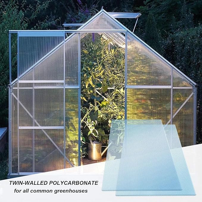 14 Pcs Polycarbonate Greenhouse Panels, 4' x 2' x 0.15'' Twin-Wall Panels, UV Protected Reinforced Clear Sheets for Greenhouse, Outdoor, Plant Stand Roof (14)