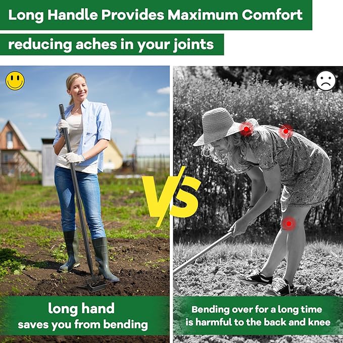Hoe, Gardening Tool, Weed Tool, Long Soil Tiller Cultivator, Heavy Duty Metal Weeder for Flower Beds, Patio, Garden Loosening Soil Weeding Digging
